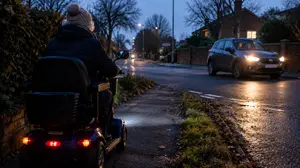 Dusk Crossing with Mobility Scooter