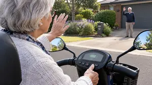 Friendly Greeting on a Mobility Scooter
