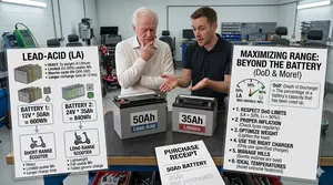 A Technician Explaining Battery Capacity for Different Scooter Types