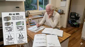 A Senior Gentleman Calculating His Scooter Battery Capacity