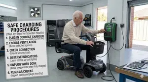 A Senior Rider Charging His Mobility Scooter