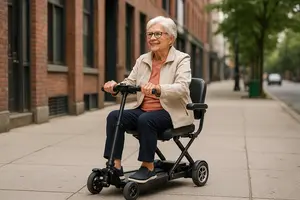 A Senior Lady in a Foldable Scooter