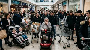 A Senior L:afy Rider Boxed in at a Peak Shopping Centre
