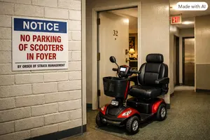 A Mobility Scooter Unauthorised Parked in an Apartment