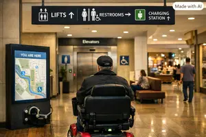 A Senior Gentleman Rider Navigating a Shopping Centre