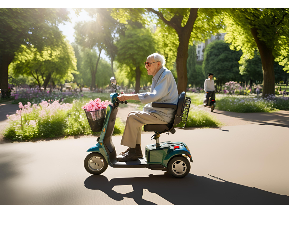 An elderly on a 3 Wheel Mobility Scooter