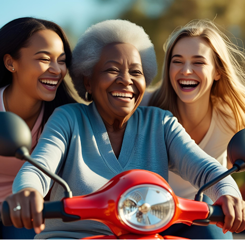 Black Lady Rider of a 4 Wheel Scooter