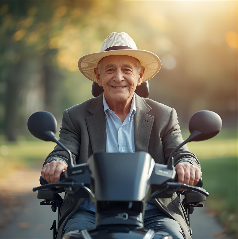 Gentleman with a Hat on His Mobility Scooter