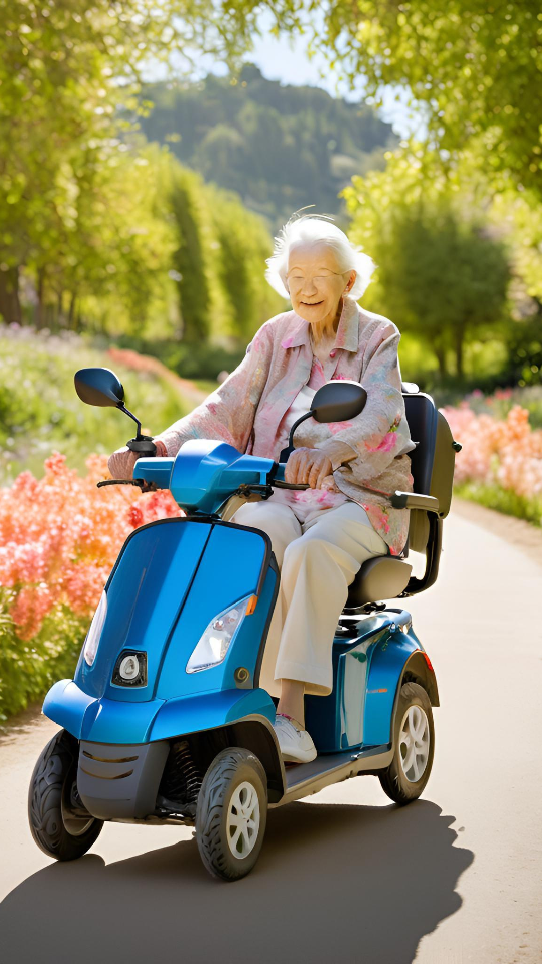 Lady in a Blue Mobility Scooter