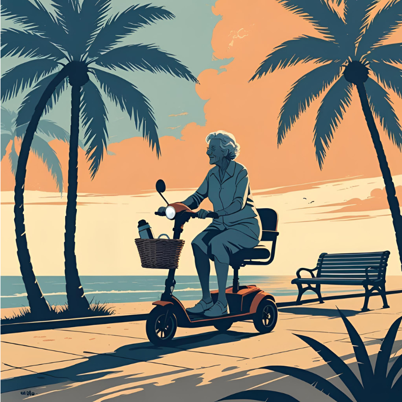 Sunset in a Mobility Scooter