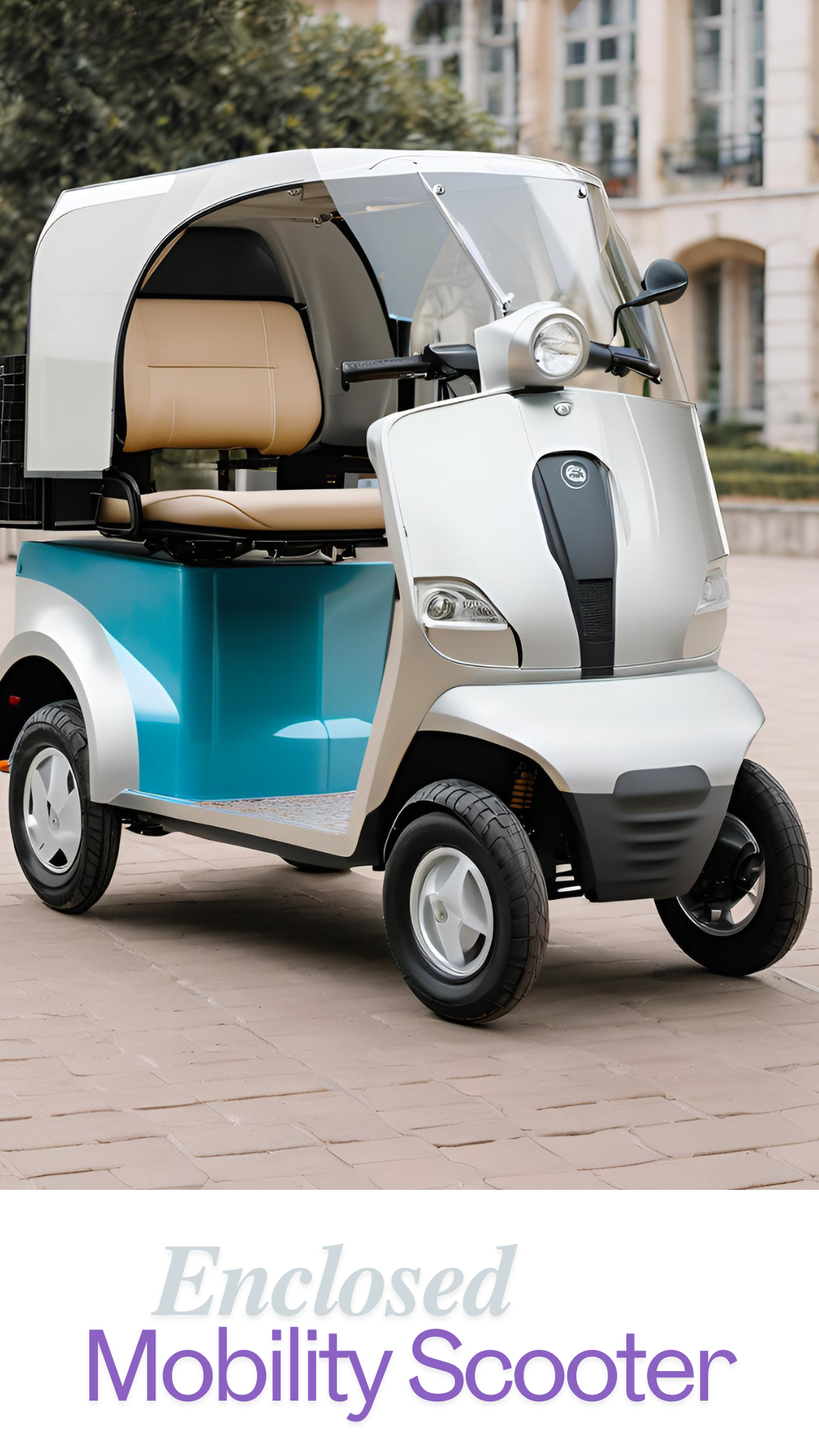 Blue and White Enclosed Mobility Scooter
