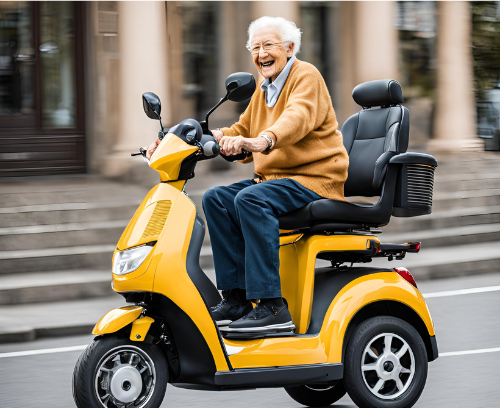 Lady in a Yellow Adult Mobility Scooter Lady in a Yellow Adult Mobility Scooter