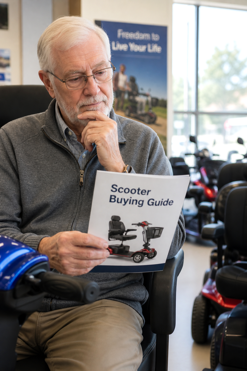 A gentleman Rider Holding a Mobility Scooter Buying Guide