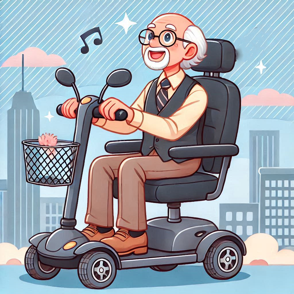 A gentleman Riding a Bariatric Mobility Scooter