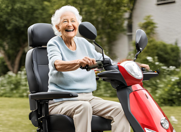 An Elderly Lady on a Compact Mobiloity Scooter