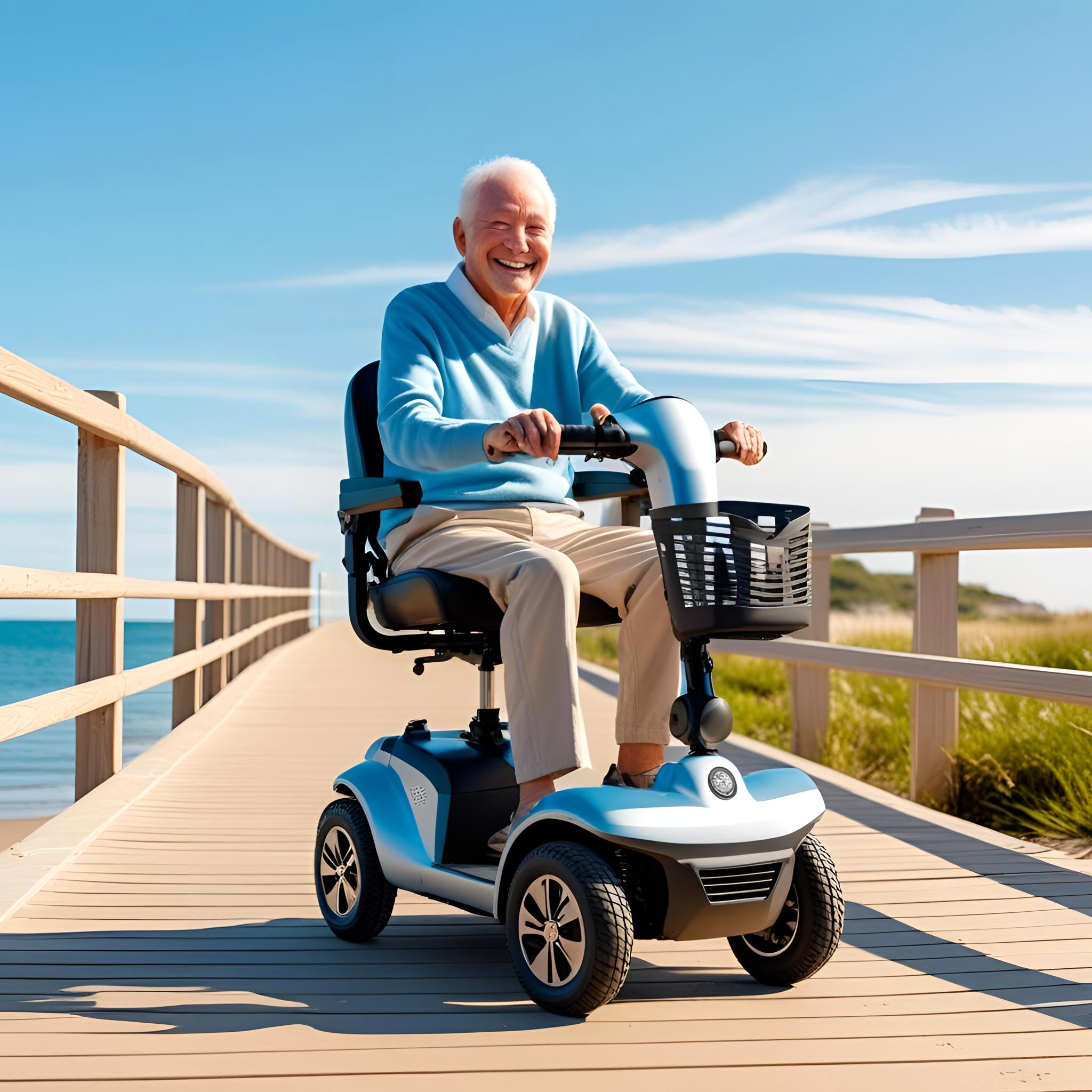 Electric Foldable Mobility Scooter in the Beach