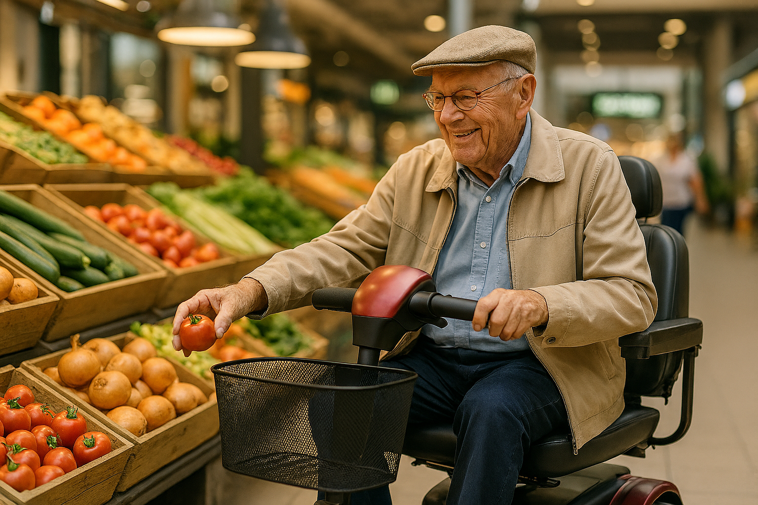 A Gentleman Grocery Shopping in His Electric Scooter