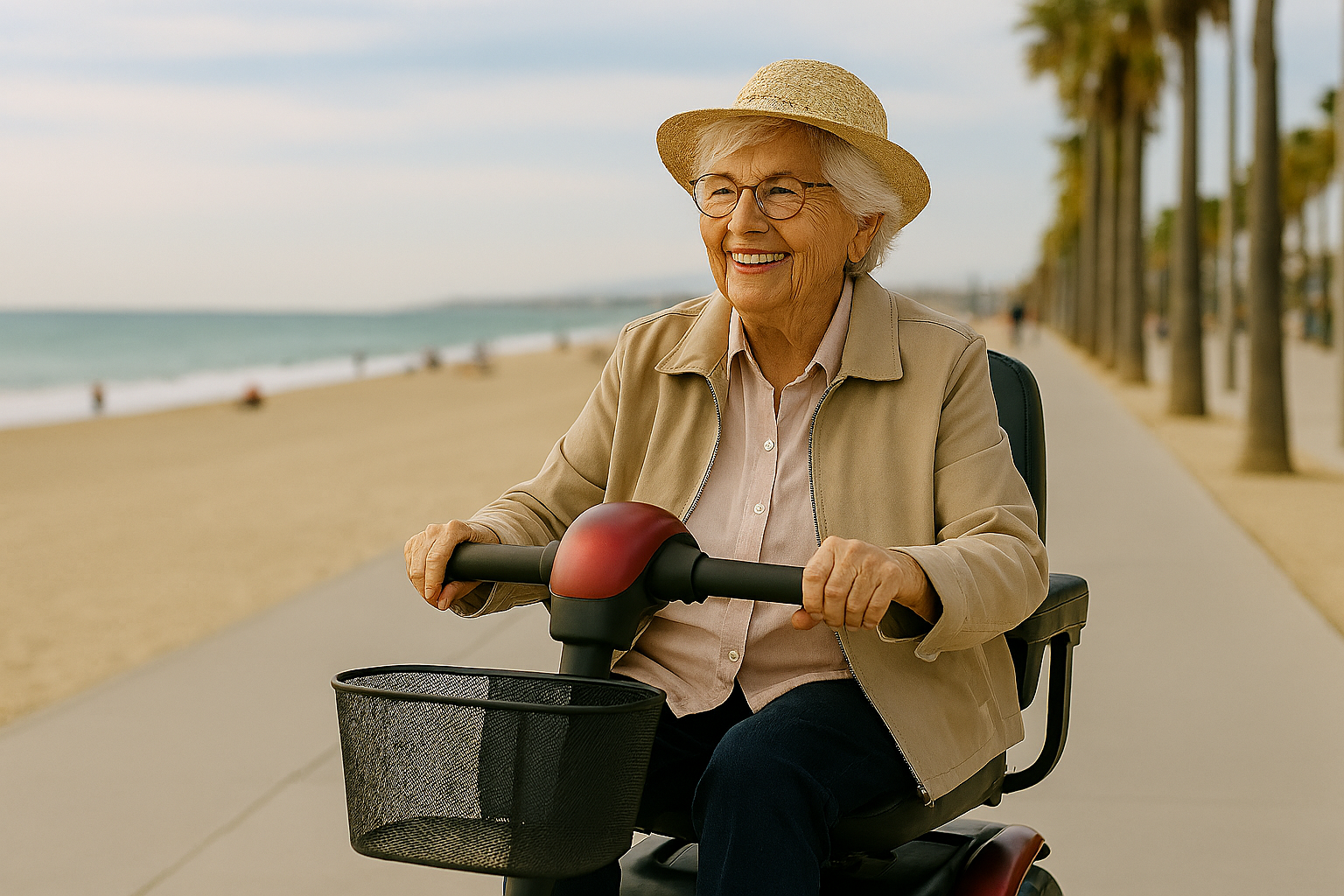A Lady in Her Electric Scooter in the Beach