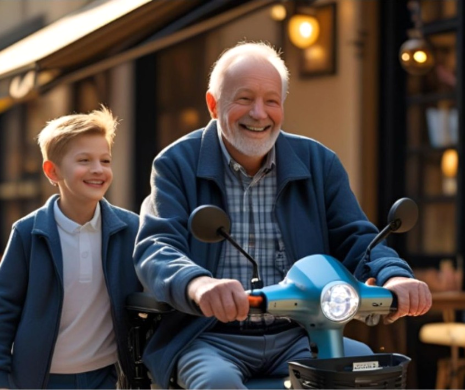 Grandpa and Grandson and a Mobility Scooter