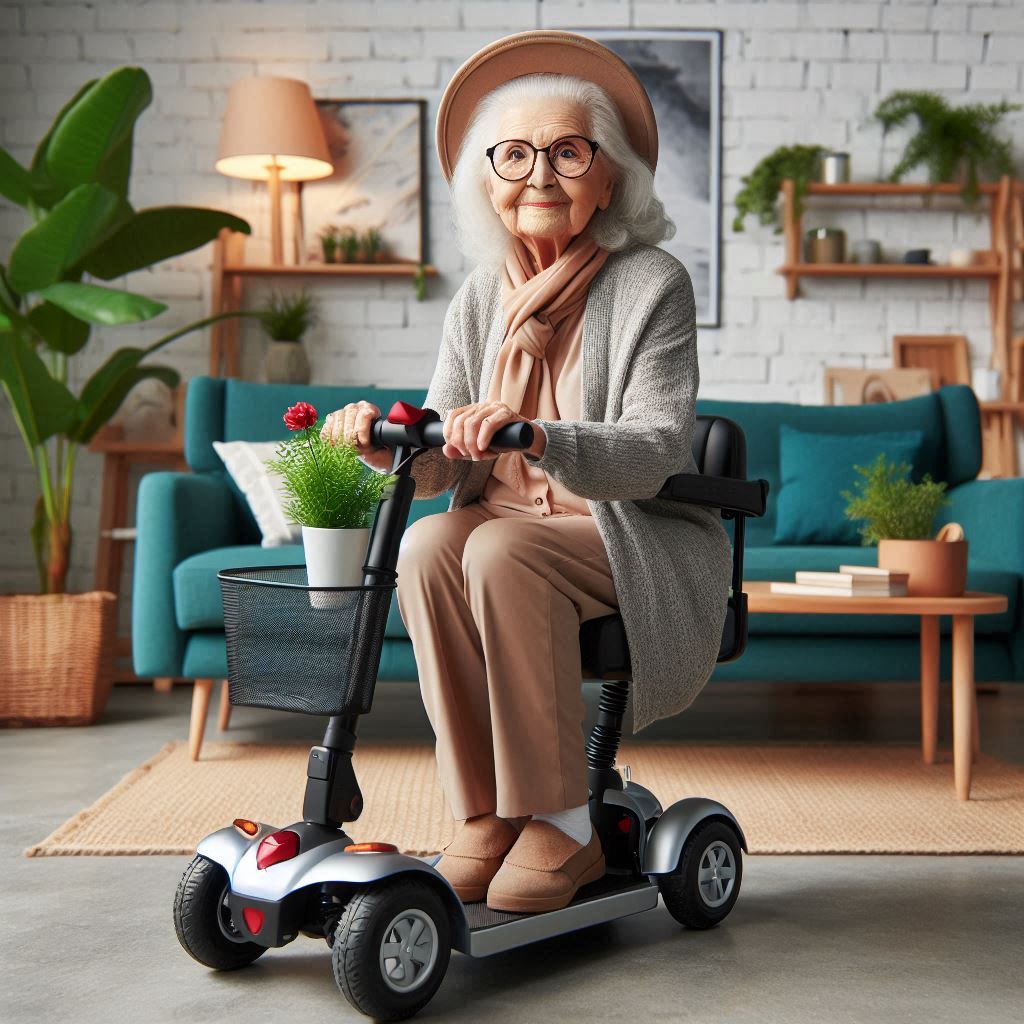 A Senior Lady in a Foldable Mobility Scooter for Adults