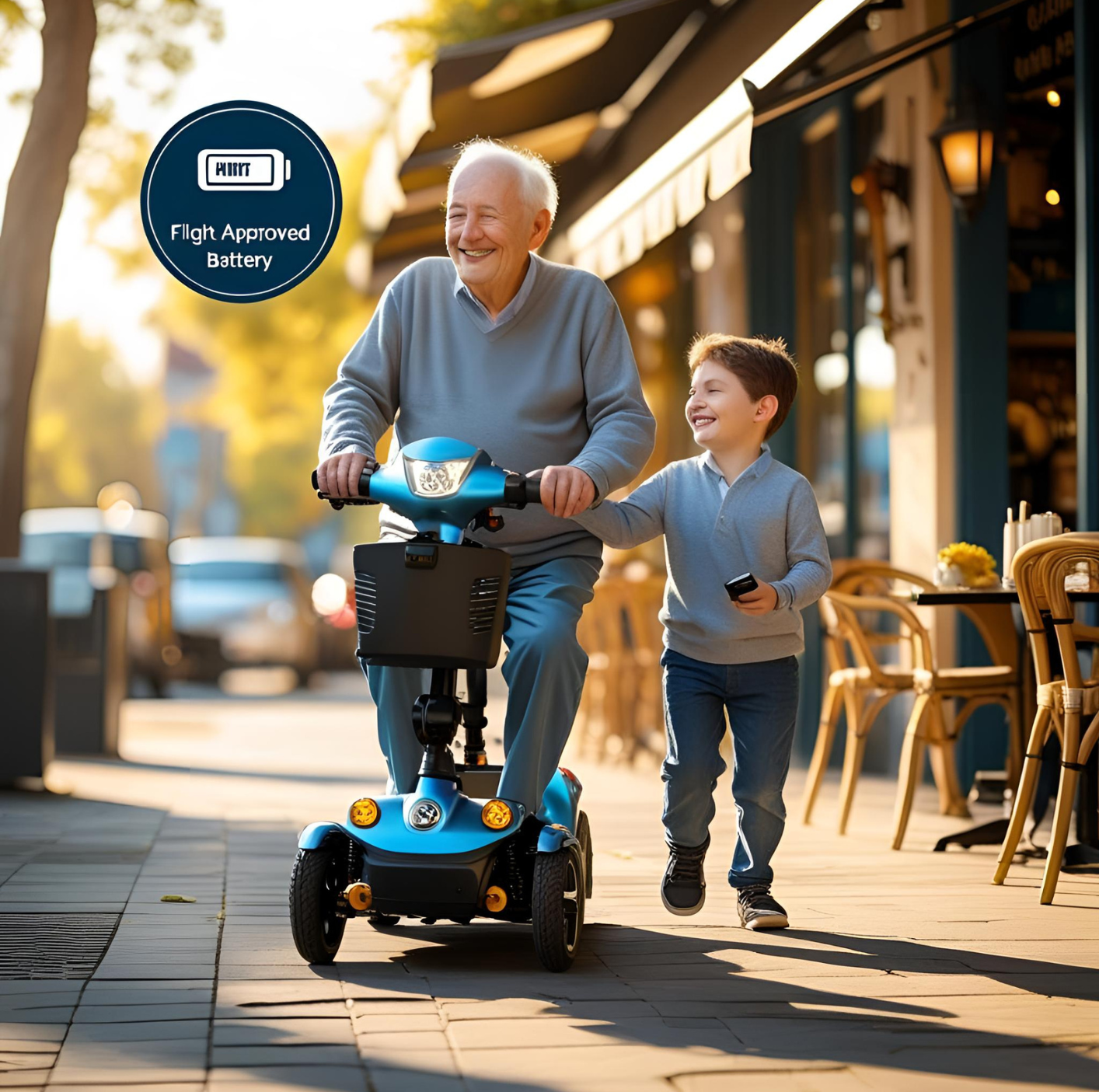 Grandpa and grandson in Mobility Scooter Grandpa and grandson in Mobility Scooter