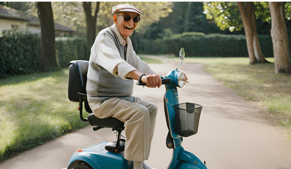 A Gentleman on a Lightweight Portable Mobility Scooter