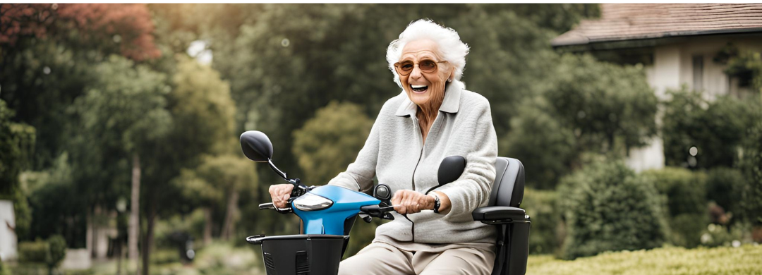 An Elderly Lady on a Lightweight Portable Mobility Scooter