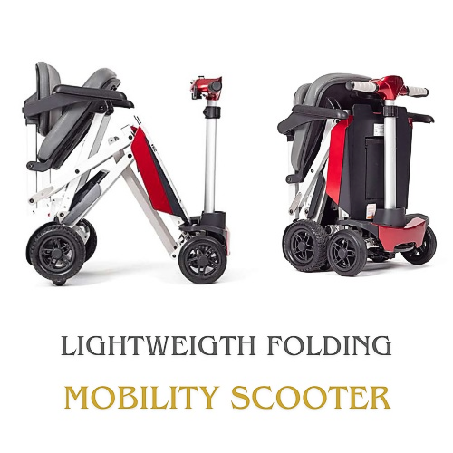 Red and White Lightweight Folding Mobility Scooter