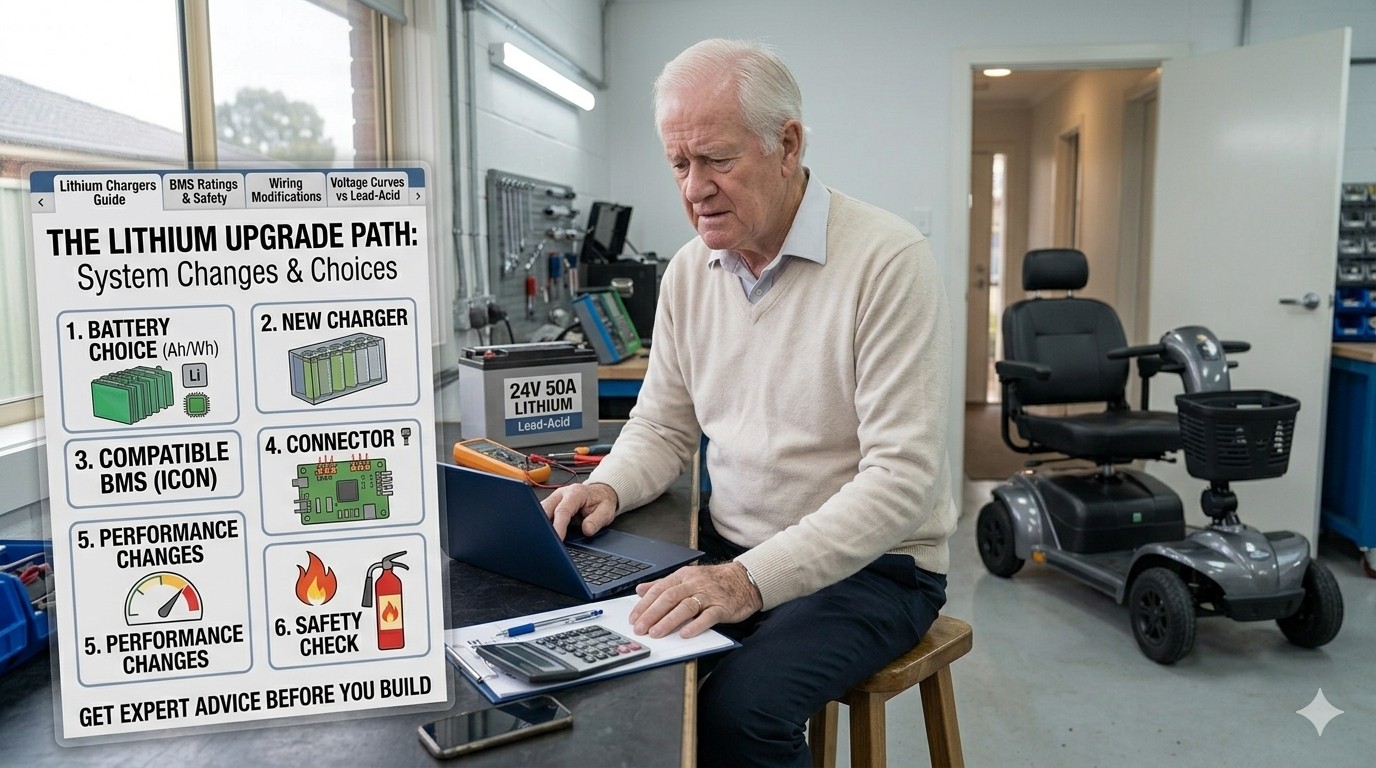 A Senior Gentleman Rider Thinking of Upgrading His Mobility Scooter Battery to Lithium