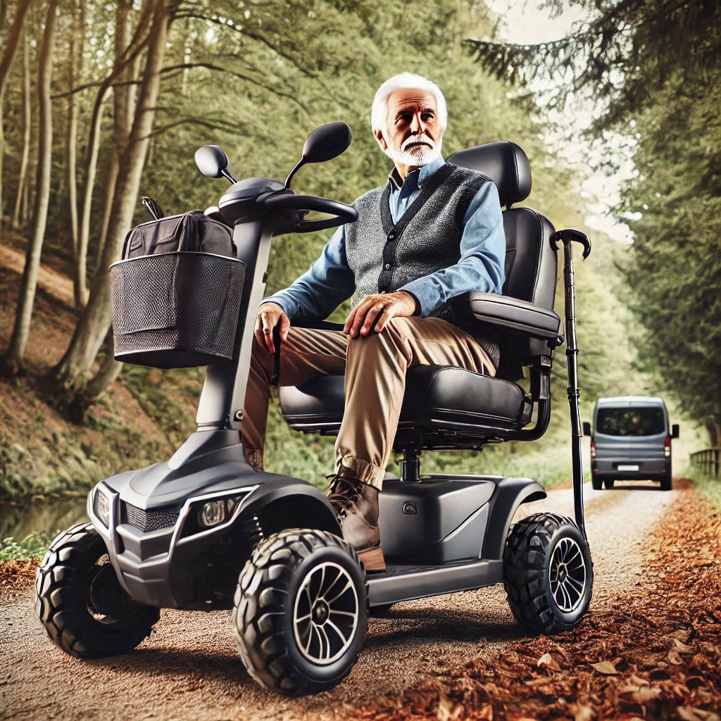 A gentleman on an Outdoor Mobility Scooter