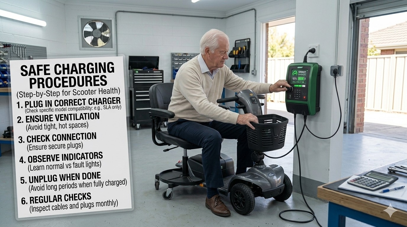 A Scooiter Rider Charging His Mobility Scooter