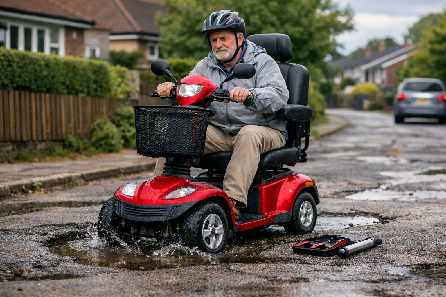 Mobility Scooter in a Rough Road Mobility Scooter in a Rough Road