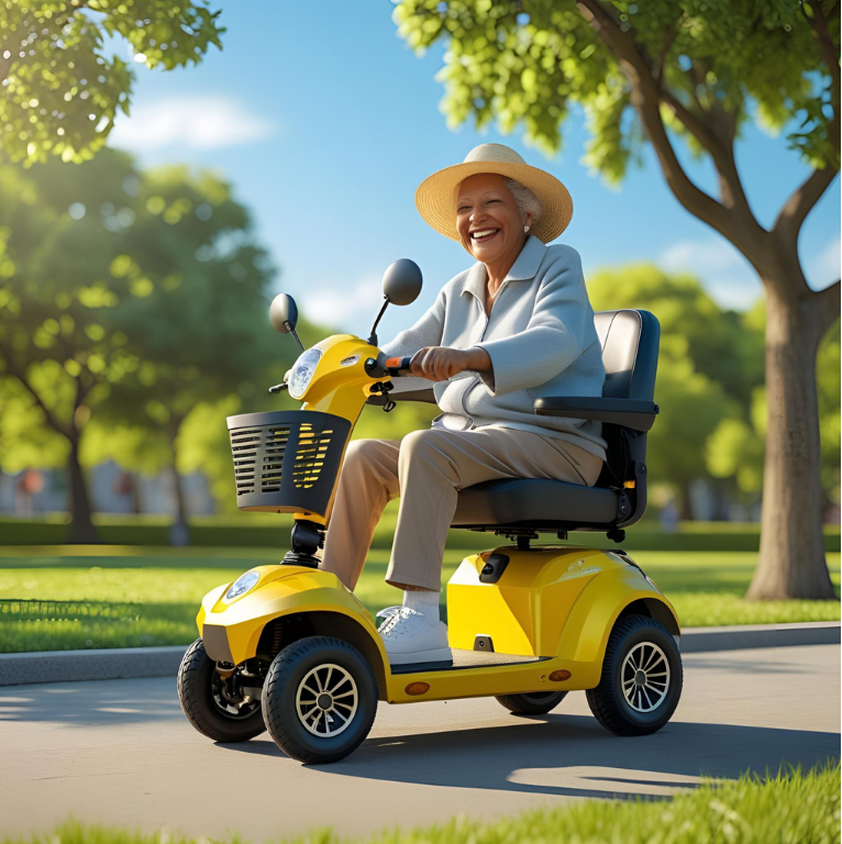A lady in a Mobility Scooter for Seniors A lady in a Mobility Scooter for Seniors